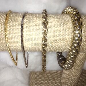 Womens Gold Silver Tone Chain Bracelets Set‎ 4pc Mixed Metal Fashion Jewelry
